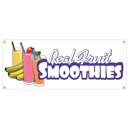 Signmission Real Fruit Smoothies Banner Heavy Duty 13 Oz Vinyl with Grommets B-Real Fruit Smoothies
